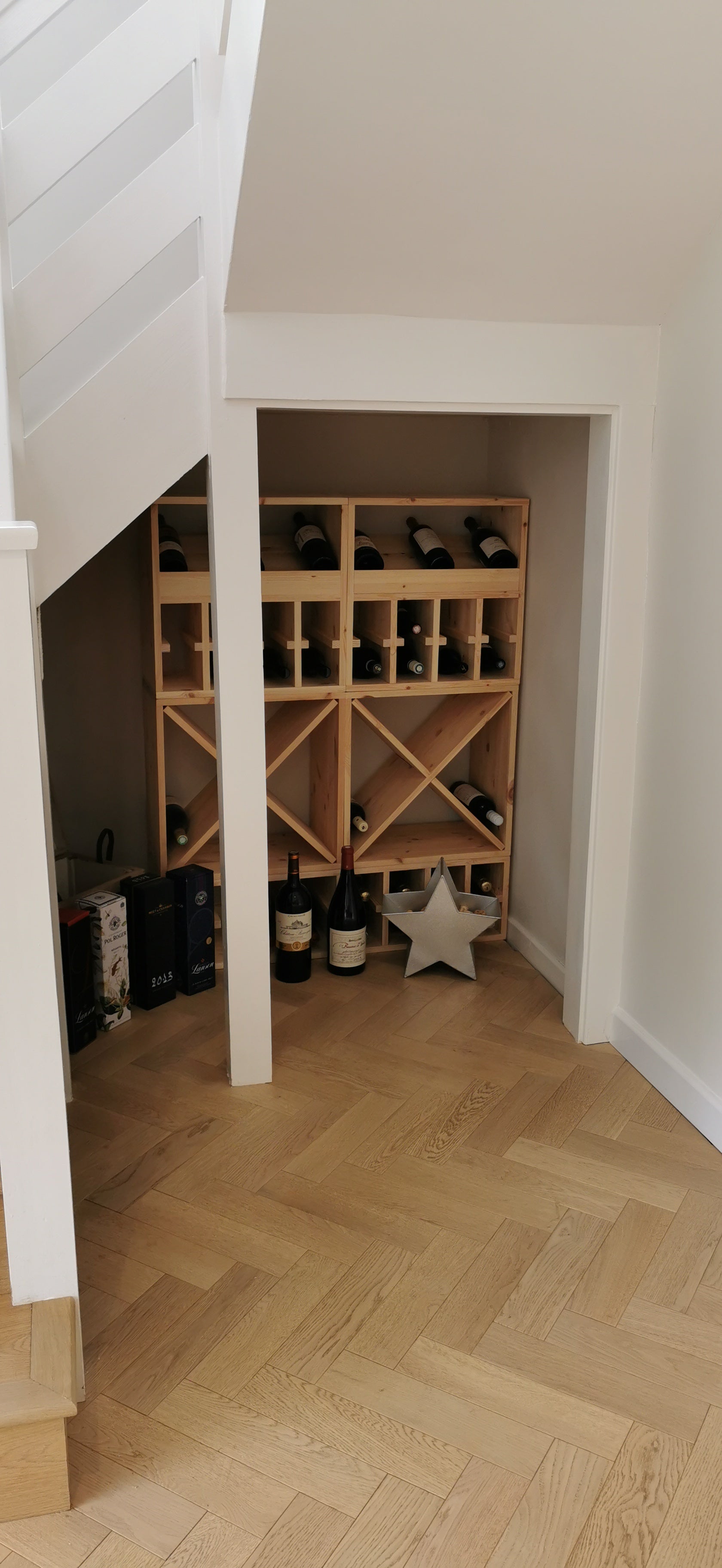 Sommelier™ Cross Cube - FULL DEPTH including neck with capacity of 24 bottles in this hand made modular wine cube