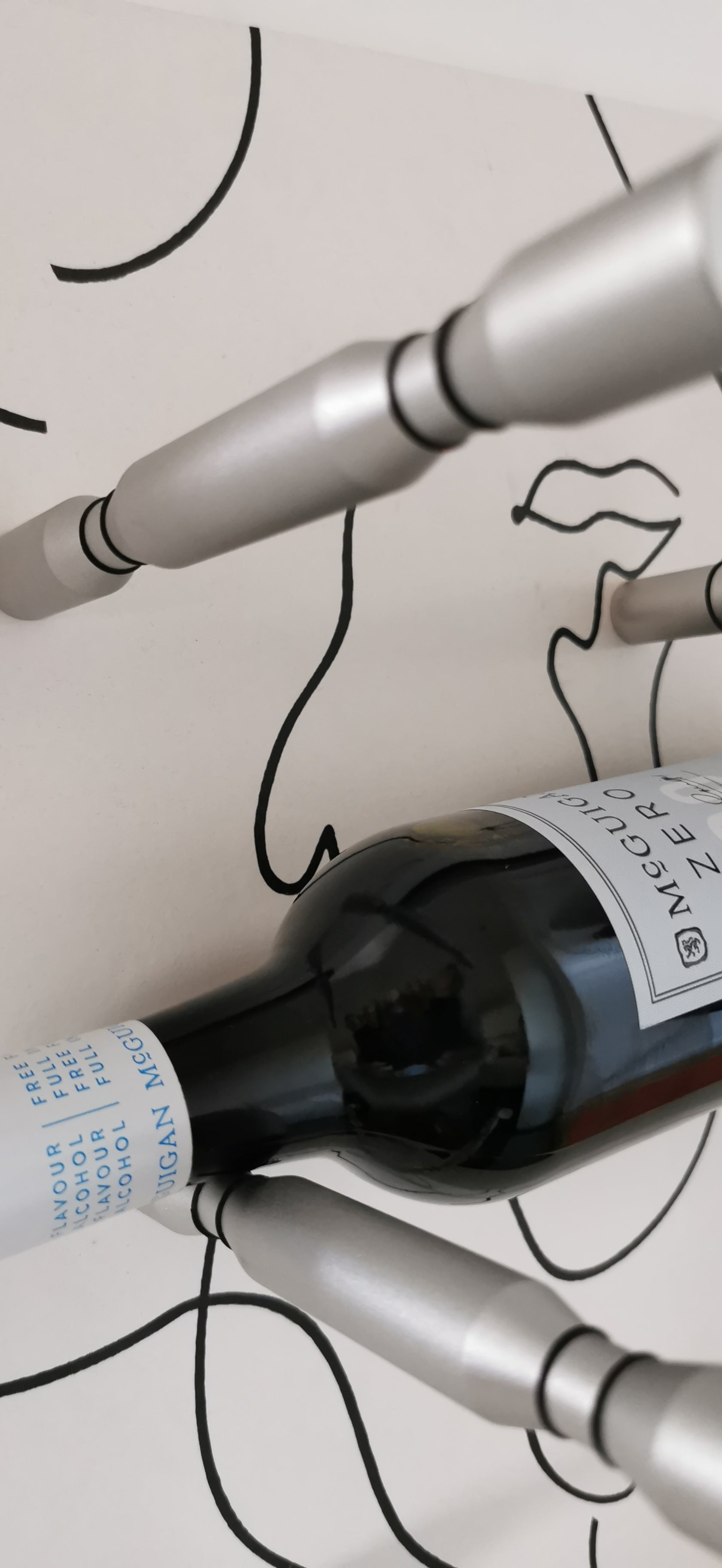 Double  bottle Wine Pegs designed by Sommelier Wine Racks™ in aircraft grade brushed aluminium - each pair holds 2 bottles - ( holds bottle parallel to wall) )