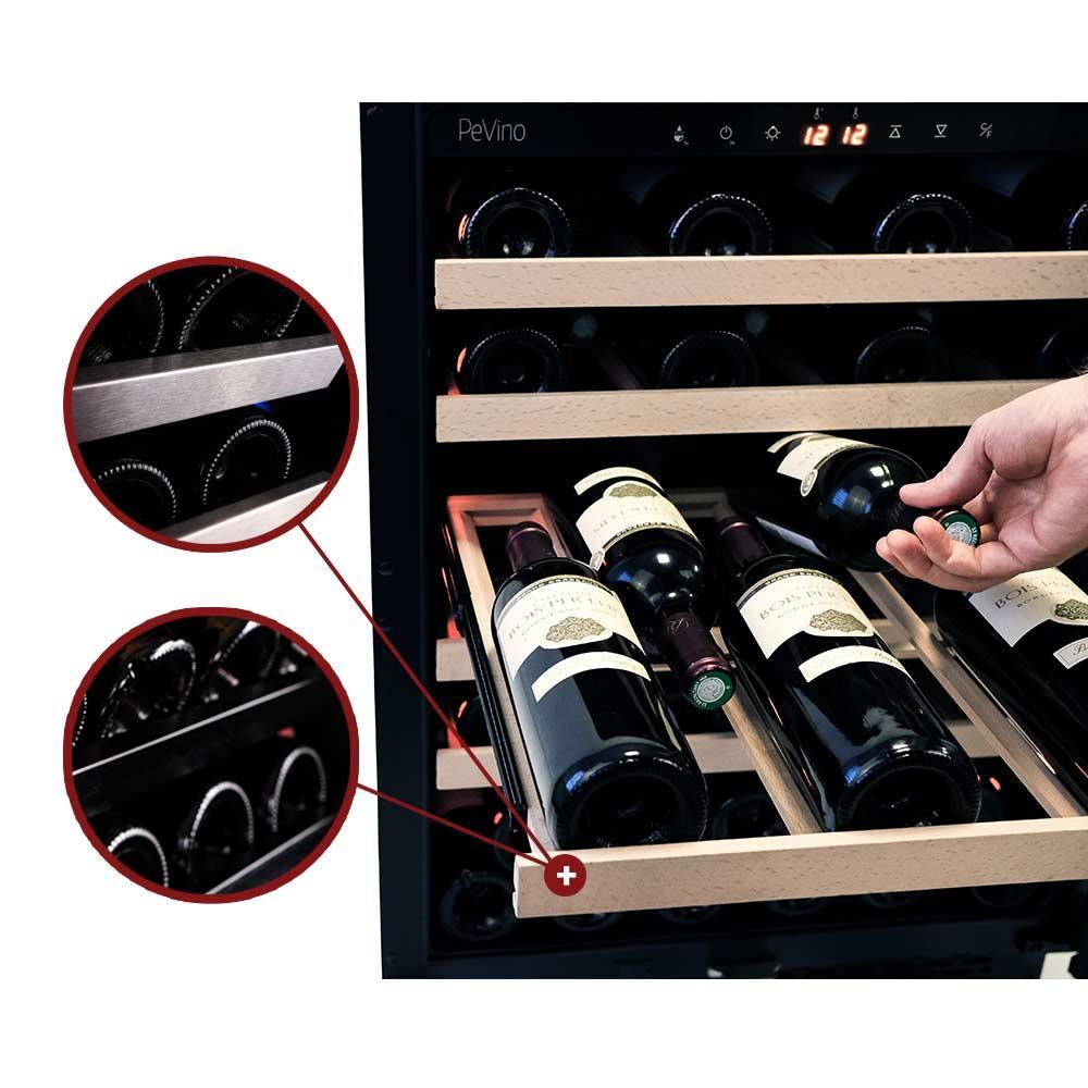 Pevino PNG46D-HHB Wine Fridge - 39 bottle - Built In - Dual Zone Wine cooler - 595mm Wide - Black - winestorageuk