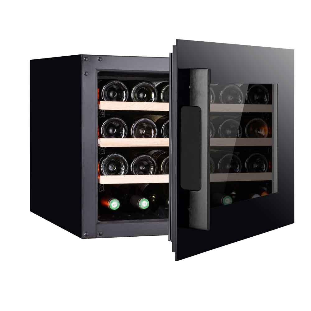 Pevino PI24S-B Wine Fridge - 24 bottles - Single zone Integrated wine cooler - 550mm Wide - Black glass front - winestorageuk