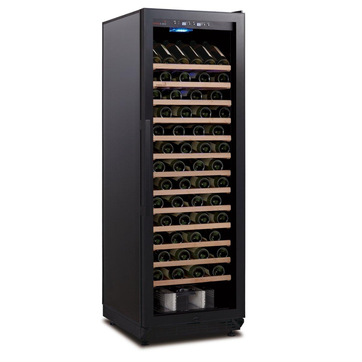 Swisscave WLB-450FHU - Black Edition - Single Zone Wine Cooler / Wine Fridge (170-200 BOT) with Active Air Humidification Management - 600mm Wide - winestorageuk