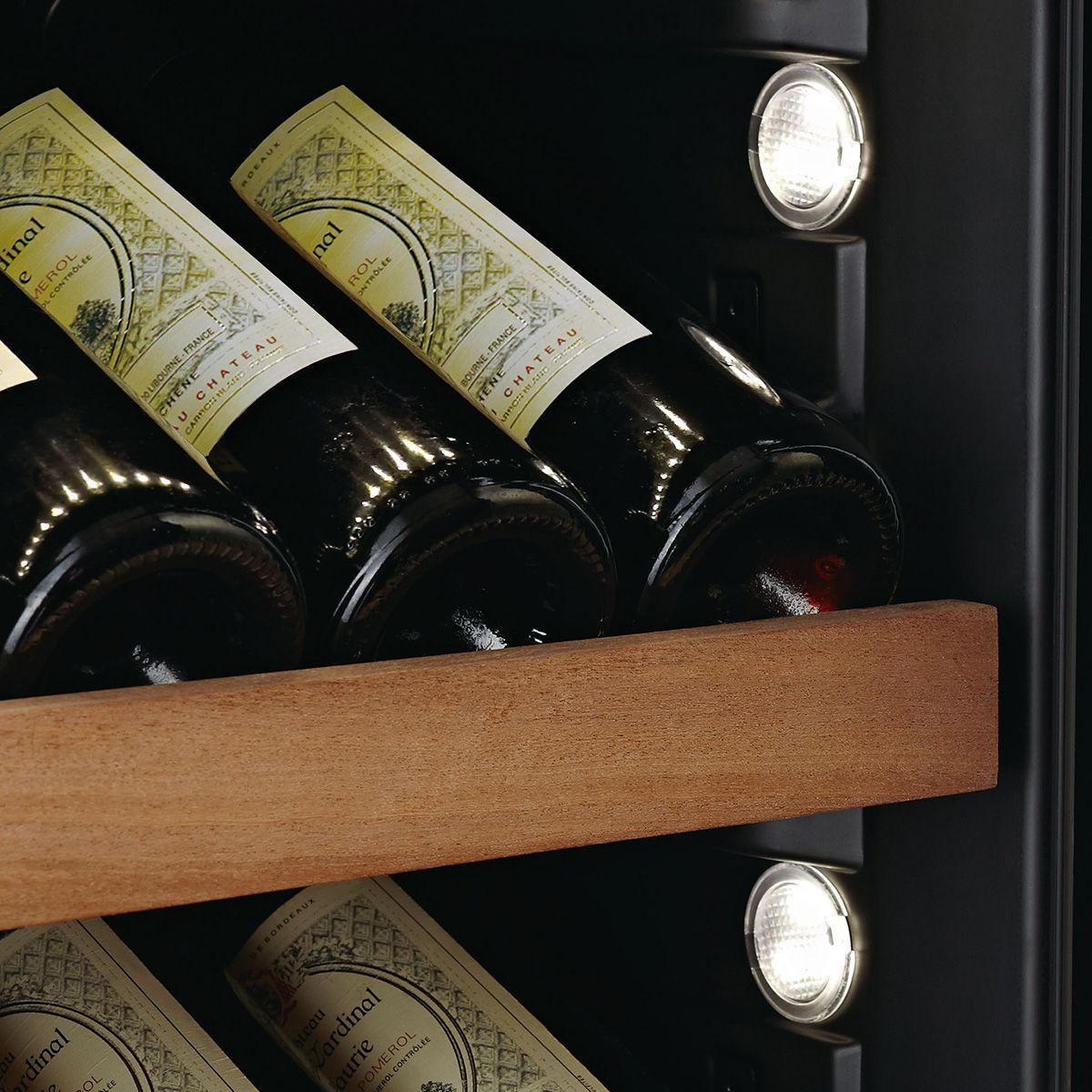 Swisscave WLB-460DFLD - Black Edition Dual Zone Wine Cabinet with Gastro Furnishing (124-210 BOT) - 595mm Wide - winestorageuk