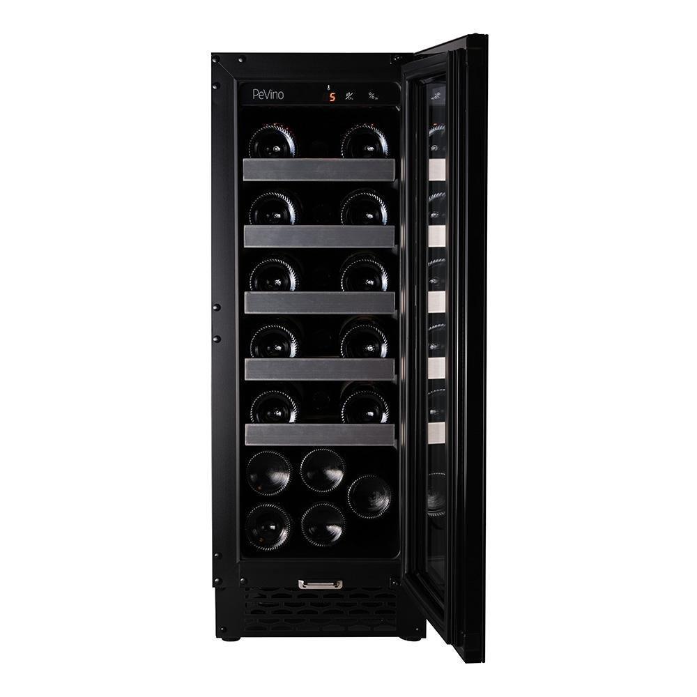 Pevino PNG20S - Single Zone Wine Cooler - Built In Wine Fridge - Black glass front - 295mm Wide - 24 Bottles - winestorageuk