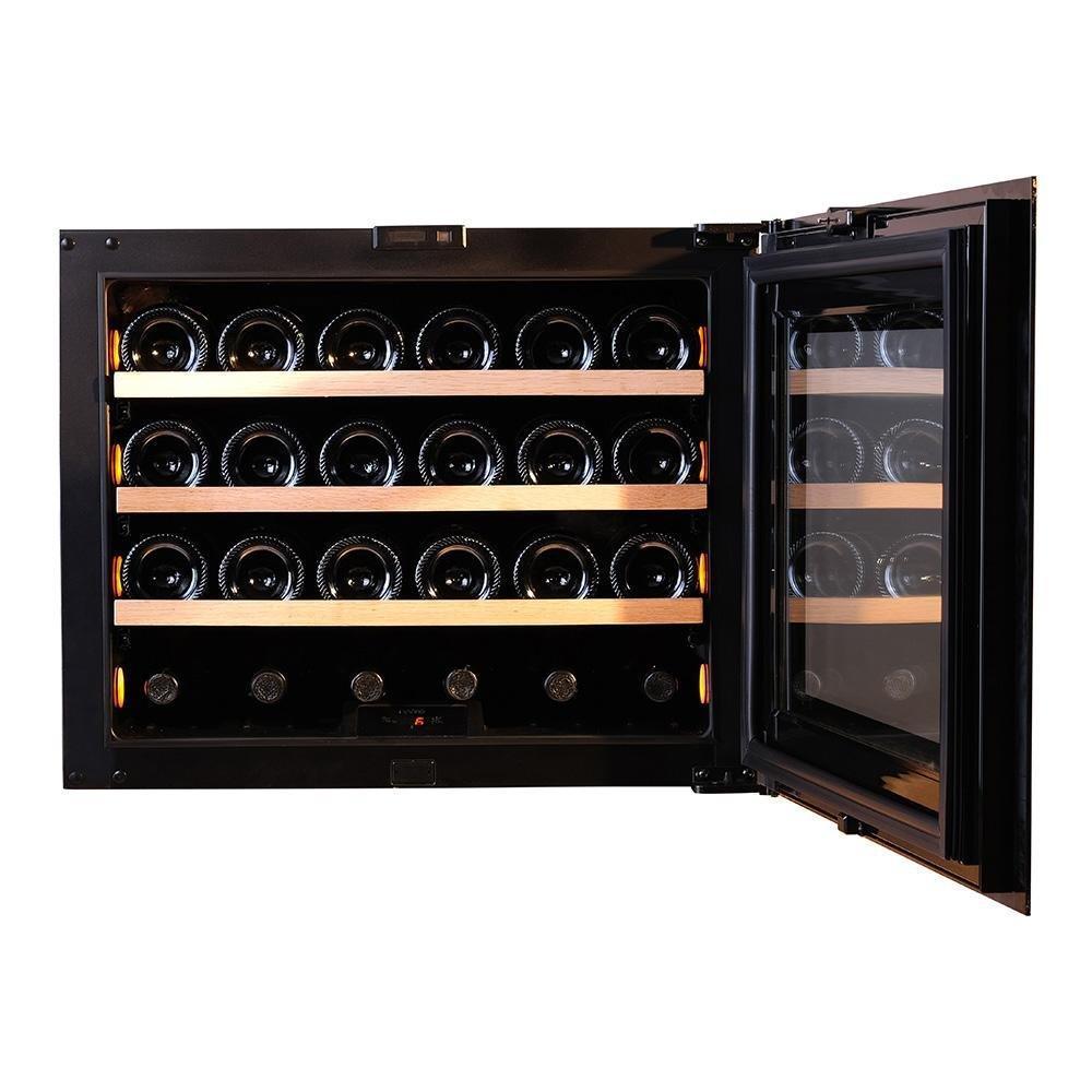 Pevino - Pl24S-BP - Integrated Wine Cooler / Wine Fridge - Push Open 24 bottles - Single zone - White glass front - 592mm Wide - winestorageuk