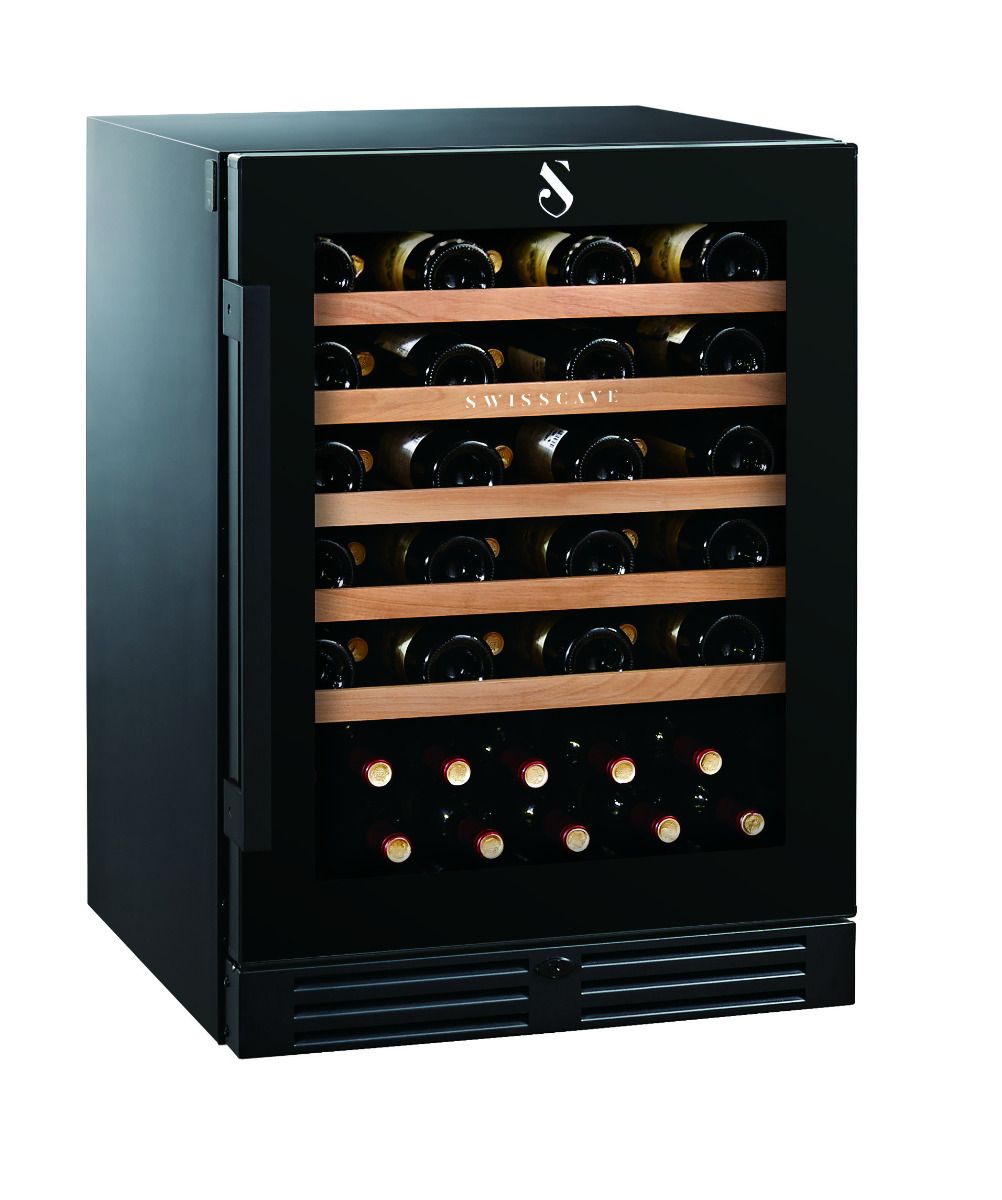 Swisscave WLB-160F - Black Edition Single Zone Wine Cabinet (47 - 55 BOT) - 595mm Wide - winestorageuk