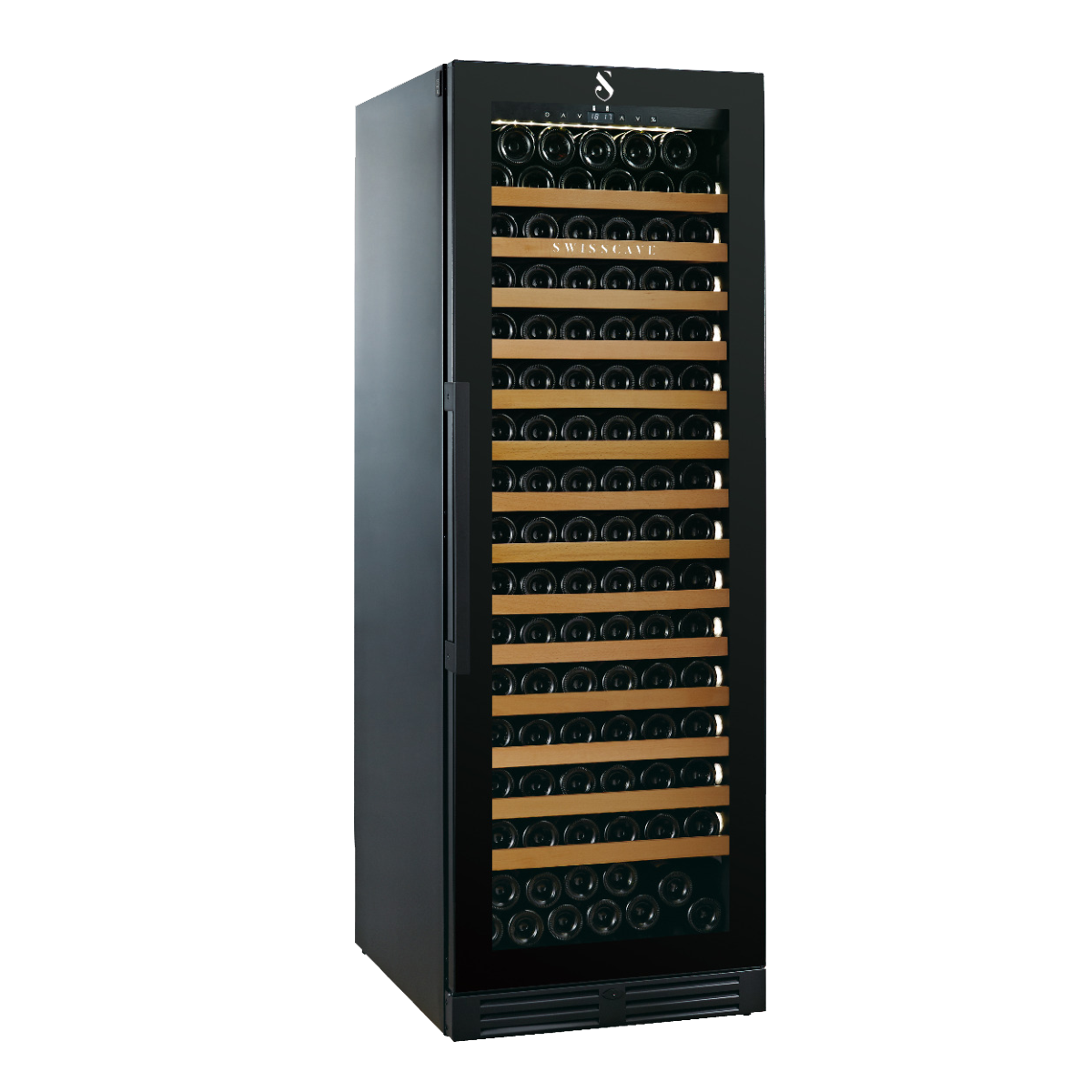Swisscave WLB-460F-MIX - Black Edition Dual Zone Cabinet (163-175 BOTTLE) with smart Burgundy/ Bordeaux fitted shelving- 595mm Wide
